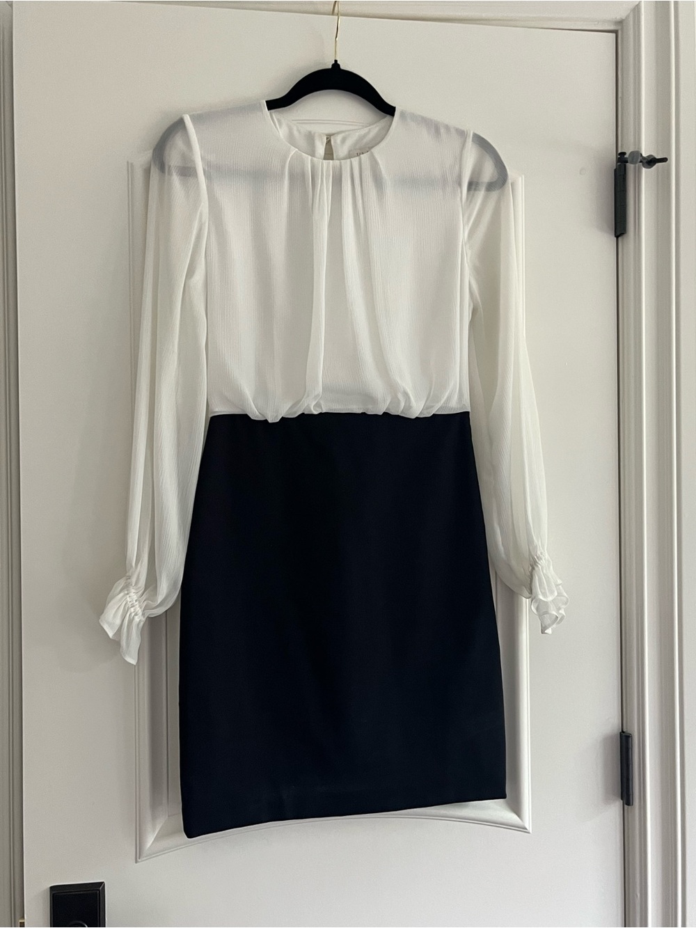 Ted Baker Two-Tone dark navy and White Long-Sleeve Sheath Dress